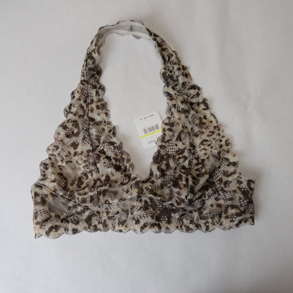 Free People Halter Bra Leopard Print Floral Brown